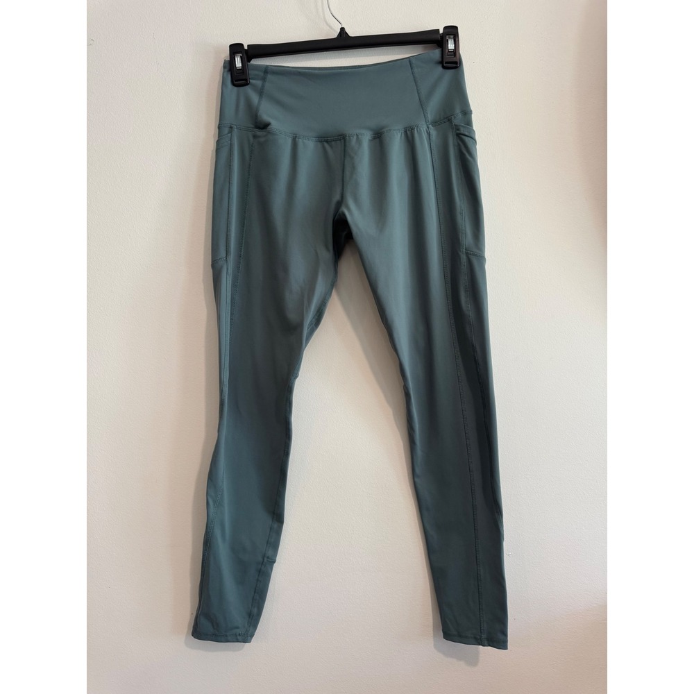 High Waisted Athletic Leggings Womens Large‎ Sage Green Side Pockets